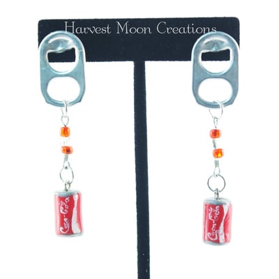 Upcycled pop tab earrings (coca-cola)
