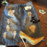 Distressed Denim Skirt - 5 - Thumbnail 1