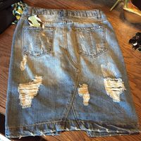 Distressed Denim Skirt - 5 - Thumbnail 2