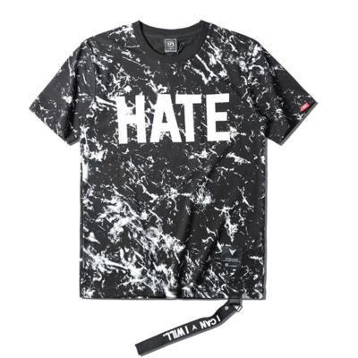 Xpx hate pakho smoke ink letter printed cotton black t shirts - Thumbnail 4