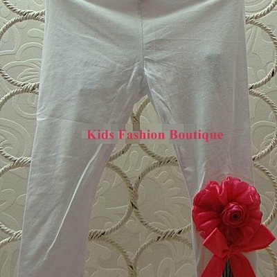 Girls white leggings with pink flower