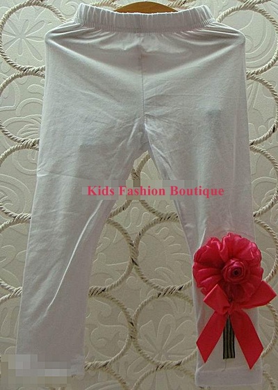 Girls white leggings with pink flower