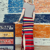 MAXMARTIN STRIPED MULTICOLORED LONG DRESS M60093D51 - Thumbnail 3