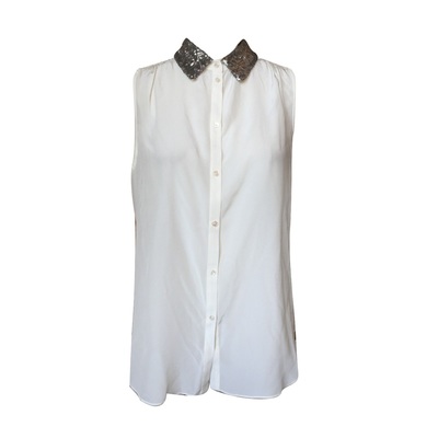 ELIZABETH & JAMES "Julian" Two-Tone Silk Blouse With Sequin Collar