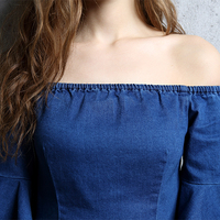 KRAZY BRAND VINTAGE STYLE TRUMPET SLEEVE DENIM DRESS 7335 - Thumbnail 1