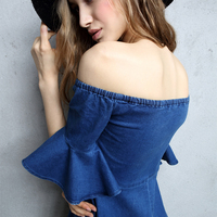 KRAZY BRAND VINTAGE STYLE TRUMPET SLEEVE DENIM DRESS 7335 - Thumbnail 2