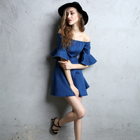 KRAZY BRAND VINTAGE STYLE TRUMPET SLEEVE DENIM DRESS 7335 - Thumbnail 3