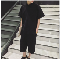 BLACK BACK ZIPPER DECORATED SHORT SLEEVED JUMPSUIT PANTS - Thumbnail 2