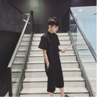 BLACK BACK ZIPPER DECORATED SHORT SLEEVED JUMPSUIT PANTS - Thumbnail 3