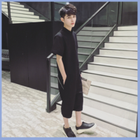 BLACK BACK ZIPPER DECORATED SHORT SLEEVED JUMPSUIT PANTS - Thumbnail 4