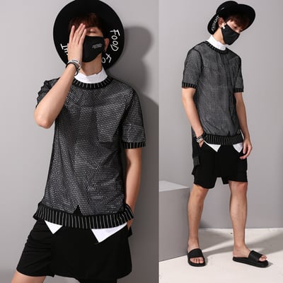 Dj nightclub mesh network black short sleeve t shirt - Thumbnail 5