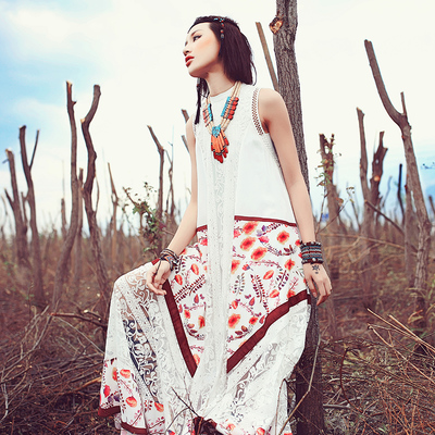 Aporia as bohemian style a line lace chiffon stitched dress mz01200 - Thumbnail 5