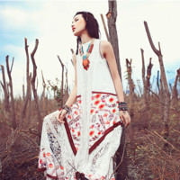 APORIA AS BOHEMIAN STYLE A LINE LACE CHIFFON STITCHED DRESS MZ01200 - Thumbnail 1