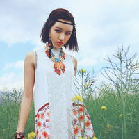 APORIA AS BOHEMIAN STYLE A LINE LACE CHIFFON STITCHED DRESS MZ01200 - Thumbnail 2