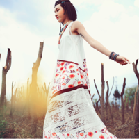 APORIA AS BOHEMIAN STYLE A LINE LACE CHIFFON STITCHED DRESS MZ01200 - Thumbnail 4