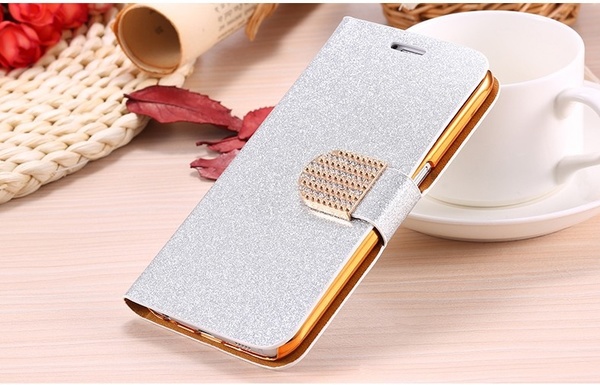 NEW! Floveme Samsung Galaxy S6 EDGE Glitter Bling Diamond Flip Leather  Wallet Case SILVER