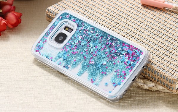 NEW! Samsung Galaxy S7 EDGE Dynamic Liquid Quicksand Glitter Stars Clear Case BLUE
