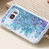 NEW! Samsung Galaxy S7 EDGE Dynamic Liquid Quicksand Glitter Stars Clear Case BLUE