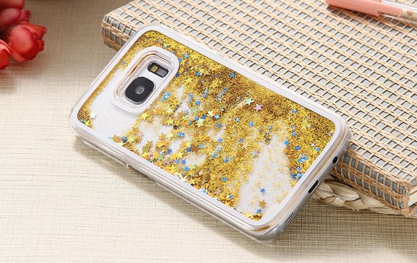 NEW! Samsung Galaxy S7 EDGE Dynamic Liquid Quicksand Glitter Stars Clear Case GOLD