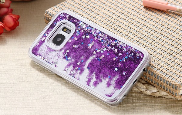 NEW! Samsung Galaxy S7 EDGE Dynamic Liquid Quicksand Glitter Stars Clear Case PURPLE