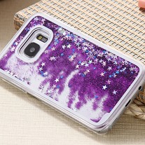 NEW! Samsung Galaxy S7 EDGE Dynamic Liquid Quicksand Glitter Stars Clear Case PURPLE