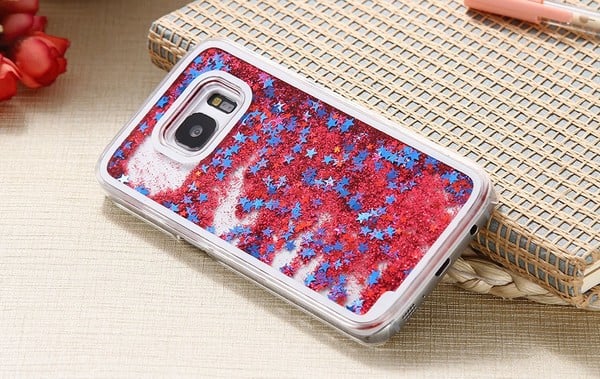 NEW! Samsung Galaxy S7 EDGE Dynamic Liquid Quicksand Glitter Stars Clear Case RED