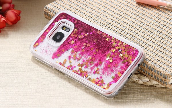NEW! Samsung Galaxy S7 EDGE Dynamic Liquid Quicksand Glitter Stars Clear Case PINK