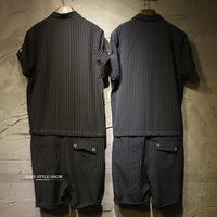 BLACK GREY STRIPED LEOTARD SHORT SLEEVED JUMPSUITS - Thumbnail 3