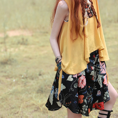 Aporia as flounced collision color chiffon dress mz01130 - Thumbnail 5