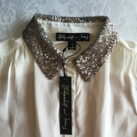 ELIZABETH & JAMES "Julian" Two-Tone Silk Blouse With Sequin Collar - Thumbnail 4
