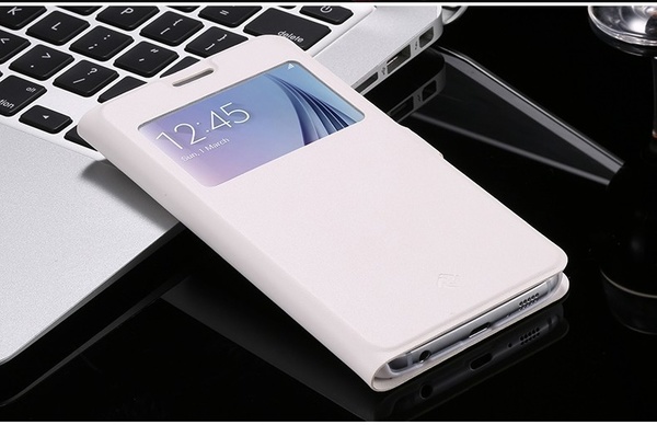 New! FLOVEME Samsung Galaxy S6 Luxury Plain Skin Leather Flip Case WHITE
