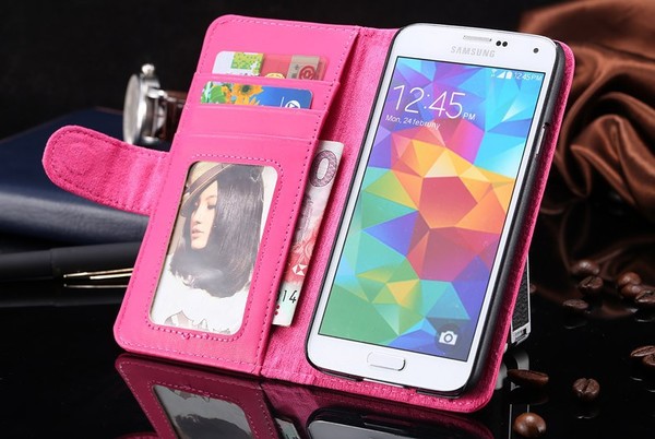 New! FLOVEME Samsung Galaxy S5/S6 Matte Wallet FLIP MAGNET Case PINK