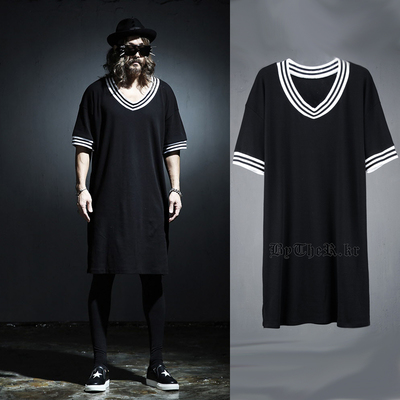 JAPANESE HARAJUKU DARK BLACK PUNK ROCK THREAD STITCHED LONG T SHIRTS