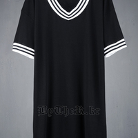 JAPANESE HARAJUKU DARK BLACK PUNK ROCK THREAD STITCHED LONG T SHIRTS - Thumbnail 4