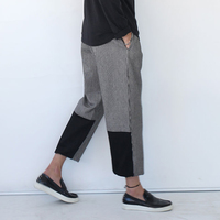 JAPANESE HARLAN STRIPED LOOSE WIDE LEG GREY BLACK SWEATPANTS - Thumbnail 1