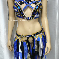 Police Cop Plunge Rave Bra Cosplay Dance Costume Rave Bra Rave Wear Halloween Burlesque Show Girl - Thumbnail 1