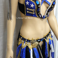 Police Cop Plunge Rave Bra Cosplay Dance Costume Rave Bra Rave Wear Halloween Burlesque Show Girl - Thumbnail 4
