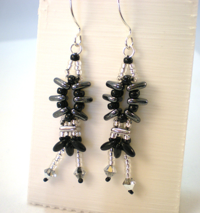 Black and Silver Woven Dangle Earrings