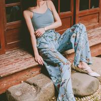 LUCAS VINTAGE BLUE SILK LOOSE HIGH WAIST CULOTTES - Thumbnail 1