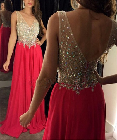 Red chiffon sequin long prom dress for teens, evening dress,sexy formal dress