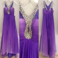 Hot Sale Long Prom Dresses With Pleat Hand Beading Chiffon Prom Dress Halter Sleeveless Backless Evening Party Gown - Thumbnail 1