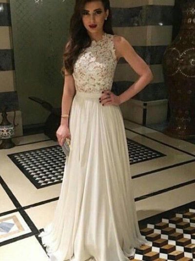 A-line Lace Top High Neck Chiffon Long Prom dress,Elegant Prom Dress,sexy prom dress with Sleeveless 