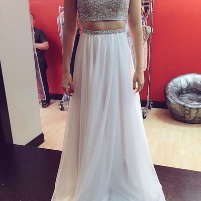 2016 sexy two-pieces sequins sweetheart prom dress-a-line spaghetti floor-length chiffon prom dress