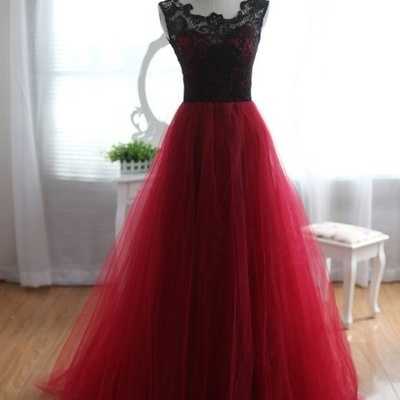Love pretty handmade tulle and lace burgundy prom dresses 2016, lace prom gown, formal dresses