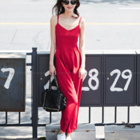 DE ROMA FASHION D PLAY RED V NECK JUMPSUIT D510626 - Thumbnail 1