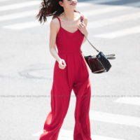 DE ROMA FASHION D PLAY RED V NECK JUMPSUIT D510626 - Thumbnail 4