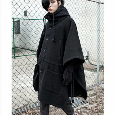 Bat sleeve hoodie cap cloak long sleeved black jacket - Thumbnail 4