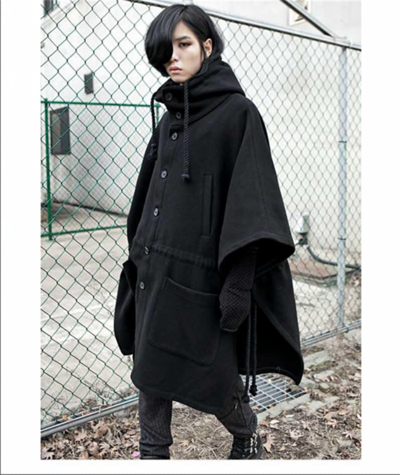 BAT SLEEVE HOODIE CAP CLOAK LONG SLEEVED BLACK JACKET