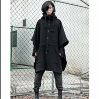 BAT SLEEVE HOODIE CAP CLOAK LONG SLEEVED BLACK JACKET - Thumbnail 1