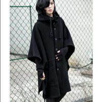 BAT SLEEVE HOODIE CAP CLOAK LONG SLEEVED BLACK JACKET - Thumbnail 4